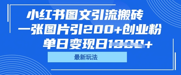 小红书图文引流搬砖，一张图片引200+创业粉，单日变现日数张-网创终点站