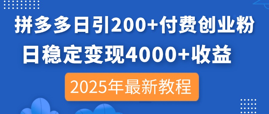 （14217期）拼多多日引200+付费创业粉，日稳定变现4000+收益，2025年最新教程-网创终点站
