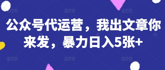公众号代运营，我出文章你来发，暴力日入5张+【揭秘】-网创终点站