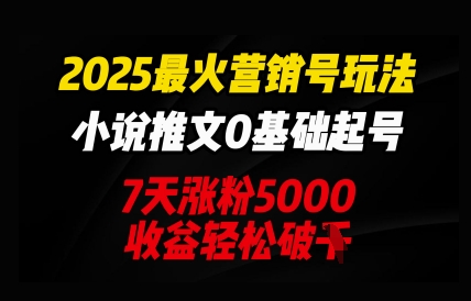 2025最火营销号玩法：小说推文0基础起号，7天涨粉5000，收益轻松破k-网创终点站