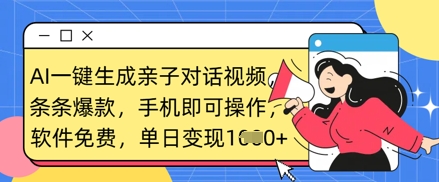 AI一键生成亲子对话视频，条条爆款，一部手机即可操作，单日变现数张-网创终点站